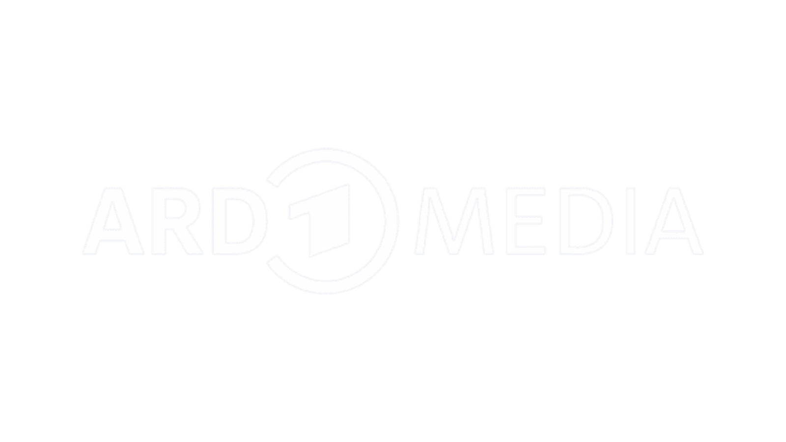 Das Bild zeigt einen grauen Hintergrund mit dem weißen Text ARD MEDIA in der Mitte. Der Buchstabe O in ARD ist als Kreis mit einem nach rechts zeigenden Pfeil darin stilisiert.