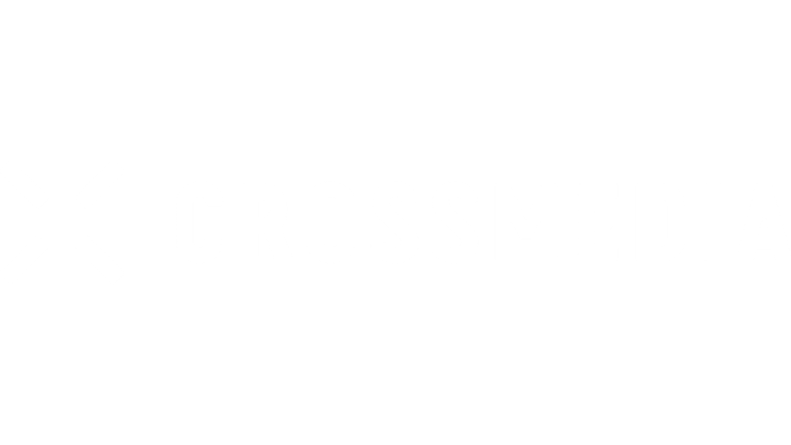 Weißer Text mit der Aufschrift CROSSMEDIA in Großbuchstaben steht zentriert auf einem hellgrauen Hintergrund. Links neben dem Text bilden zwei sich kreuzende diagonale Linien ein "X"-Symbol.