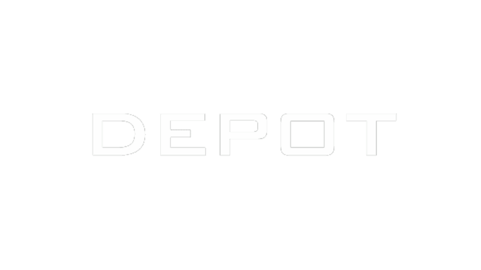 Weißer Hintergrund mit dem Wort DEPOT in fetten, serifenlosen Großbuchstaben, zentriert im Bild. Der Text ist in einem sehr hellen Grau gehalten, das fast mit dem Hintergrund verschmilzt.