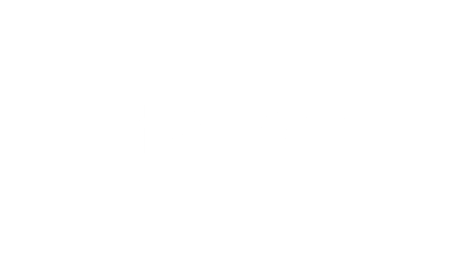 Weißer Hintergrund mit dem Wort HAVAS in großen, hellgrauen Großbuchstaben in der Mitte des Bildes.
