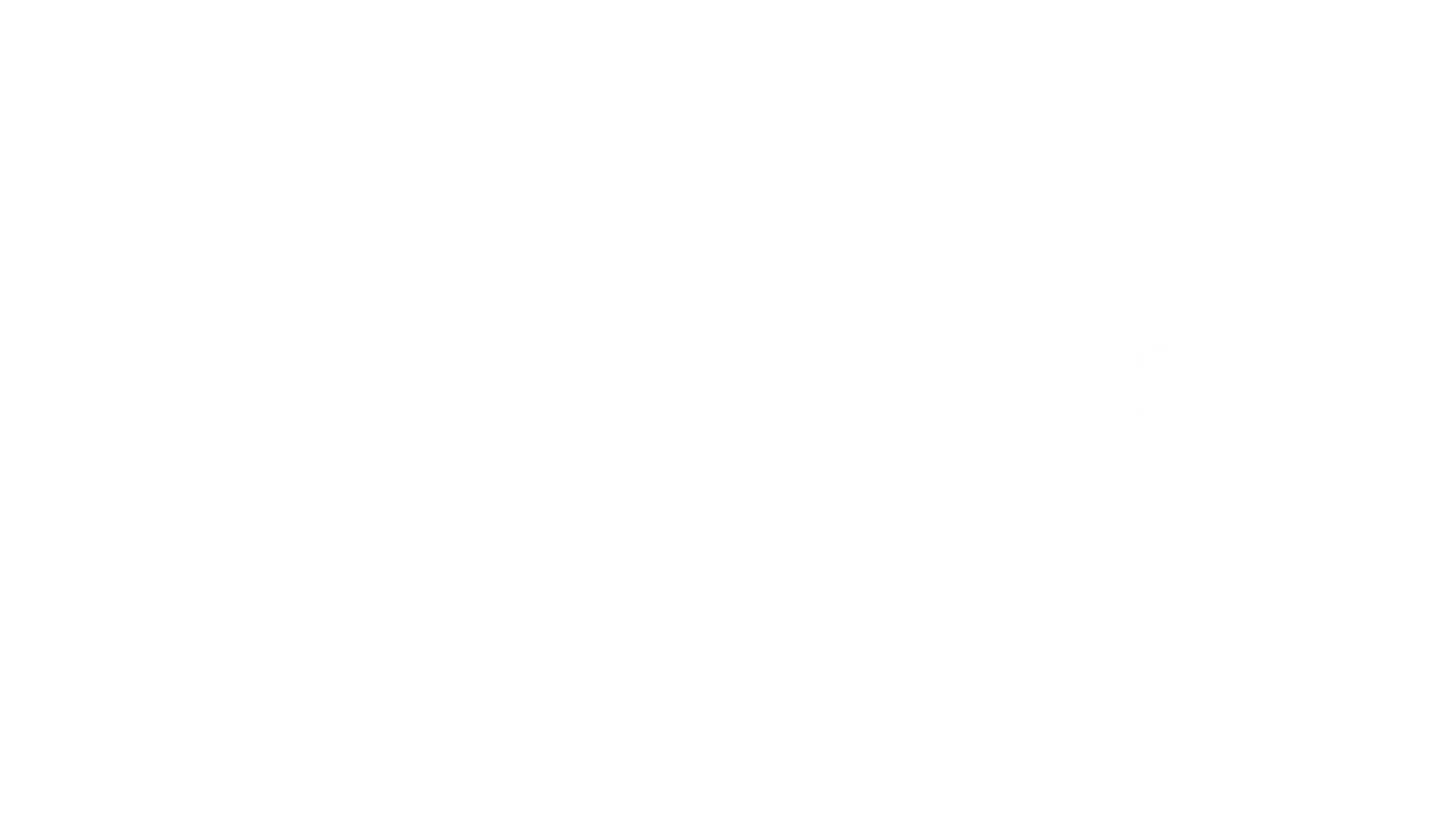 Weißer Hintergrund mit den Worten media impact in Kleinbuchstaben. Media" ist hellgrau, während "impact" in fetter weißer Schrift dargestellt ist. Die beiden Wörter sind horizontal in der Mitte des Bildes ausgerichtet.