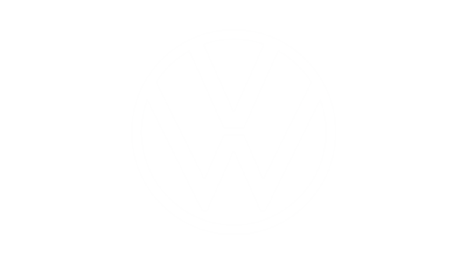 Ein einfaches, graues Volkswagen Logo mit den Buchstaben V und W, die in einem Kreis verschlungen sind, zentriert auf einem schlichten weißen Hintergrund.
