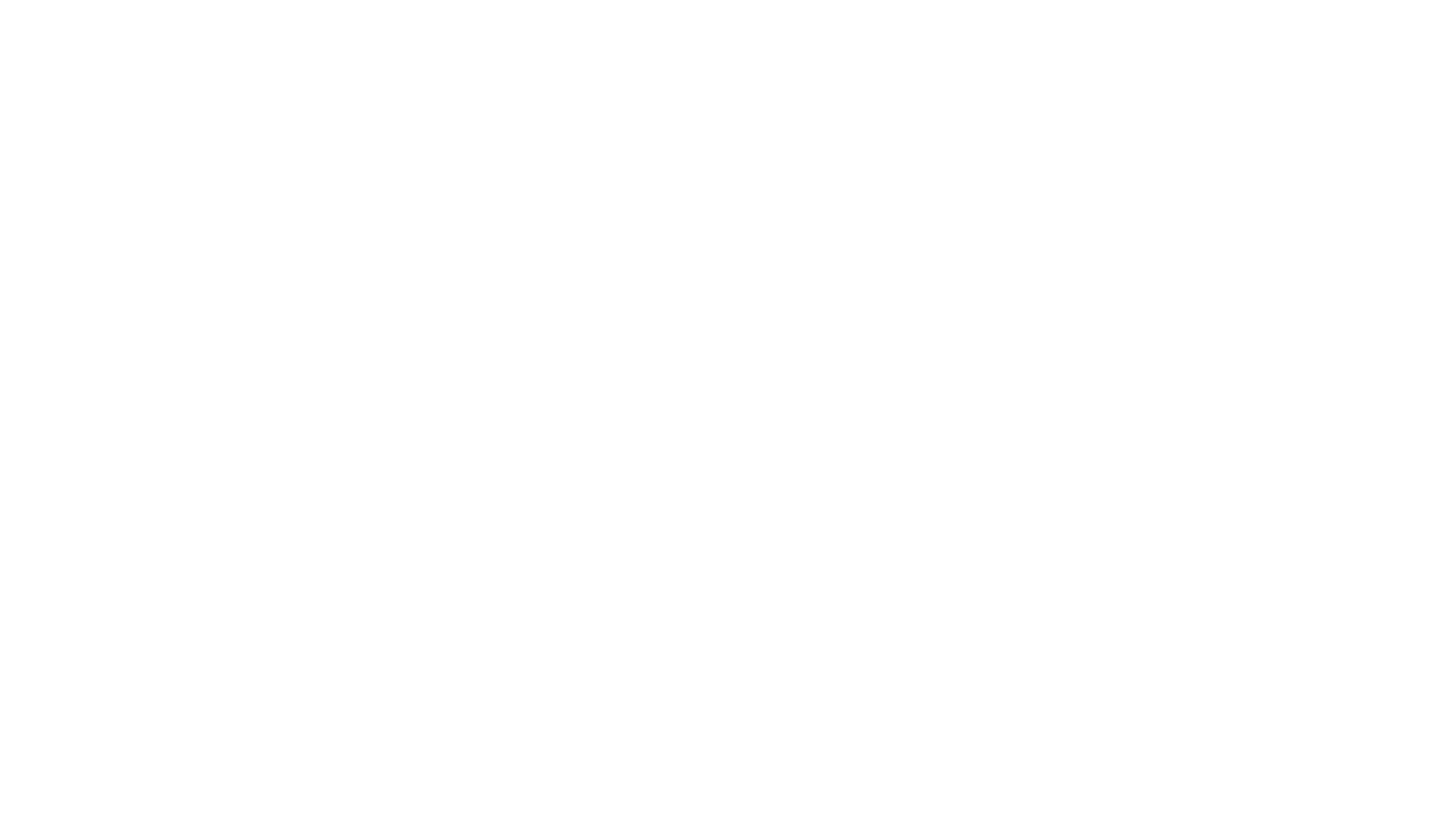 Weißes Logo auf hellgrauem Hintergrund mit der Aufschrift add2 DIGITAL COMMUNICATION in fetten Kleinbuchstaben und einem gepunkteten Kreis in der rechten oberen Ecke.