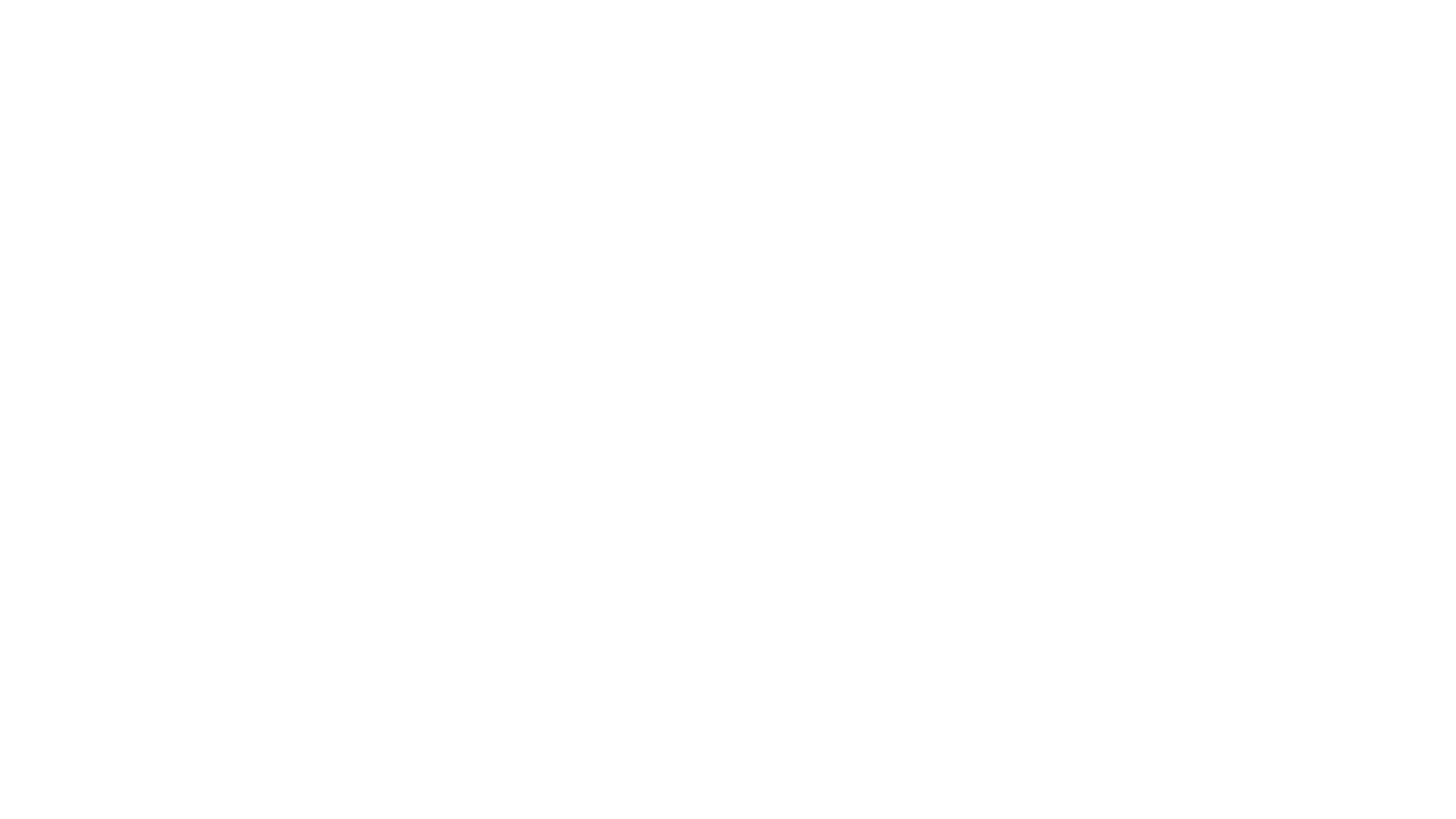 Weißer Hintergrund mit hellgrauem Text mit der Aufschrift Deutschlands führende Agenturen und einem kreisförmigen Logo mit gwa innen auf der linken Seite. Der Text und das Logo sind leicht verblasst und kontrastarm.